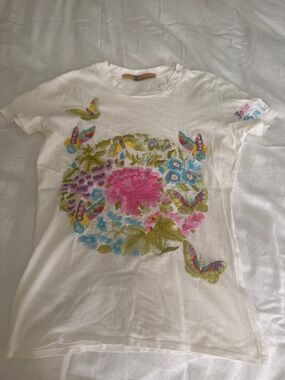 White Floral & Butterfly Embroidered Tee